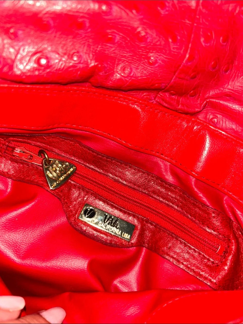 Viva of California Vintage Red Leather Fringe Shoulder Bag with Embossed Detail